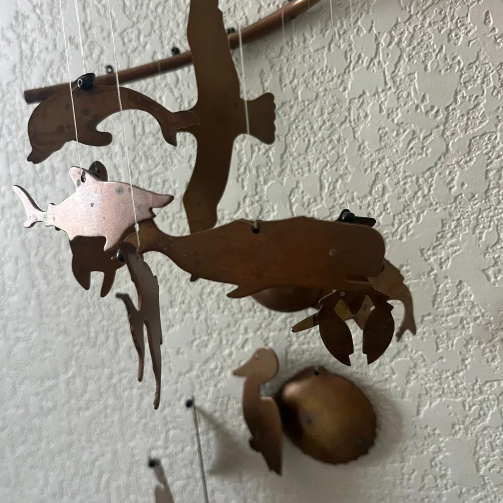 Vintage Brass Ocean Sea Life Creatures Fish‎ Birds Animals Spiral Wind Chimes